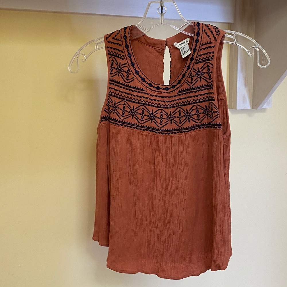 peach embroidered high neck tank top